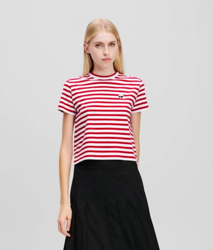 WOMEN'S IKON STRIPE BOXY T-SHIRT - Black-Cannoli Cream Stripe