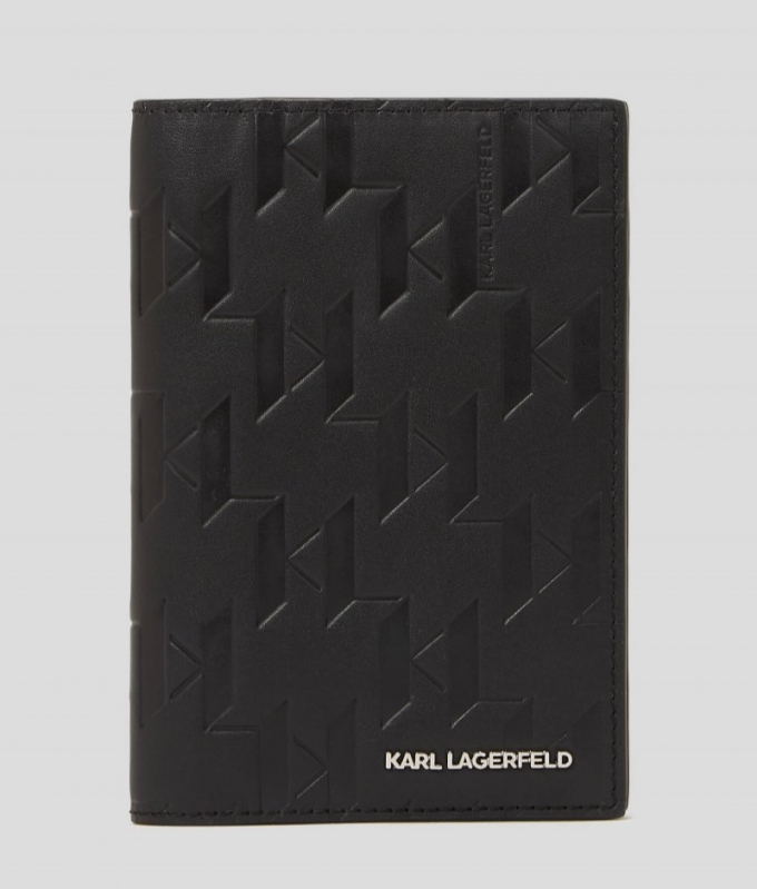 MEN'S K/LOOM LEATHER PASSPORT HOLDER - Black