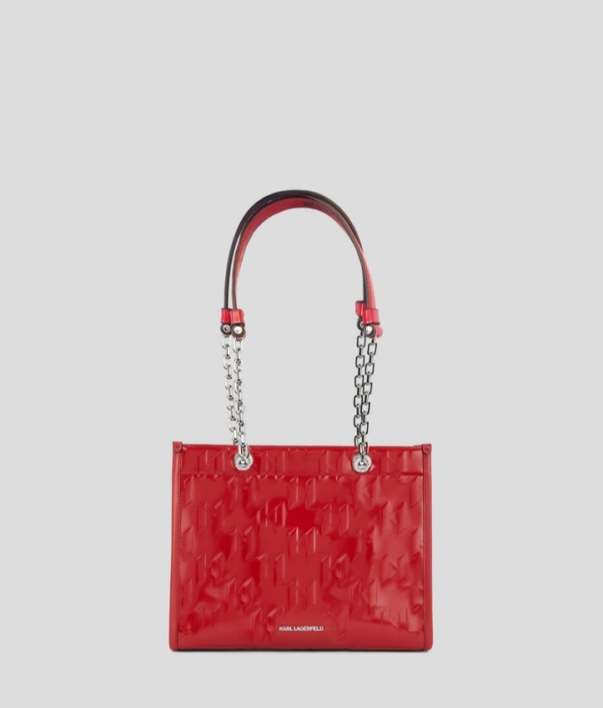 WOMEN'S K/SKUARE SHINY MEDIUM TOTE BAG - Klassic Red