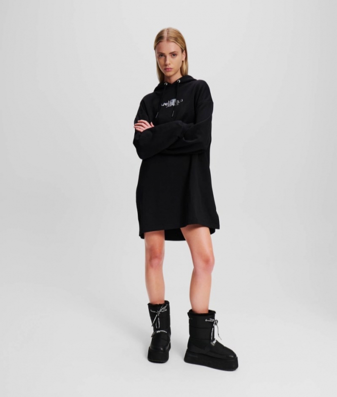 WOMEN'S KLJ HOODIE SWEAT DRESS - BLACK