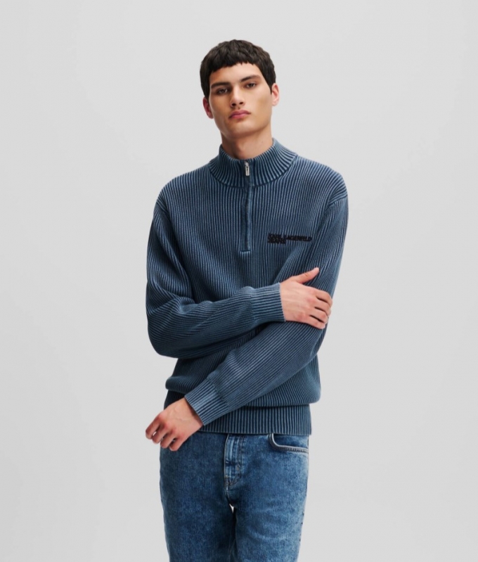 MEN'S KLJ RELAXED HALF-ZIP SWEATER - Blue Washed