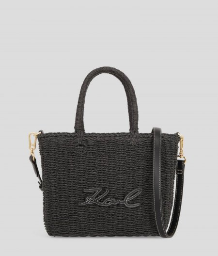 WOMEN'S K/SIGNATURE RAFFIA BEACH TOTE BAG - Black