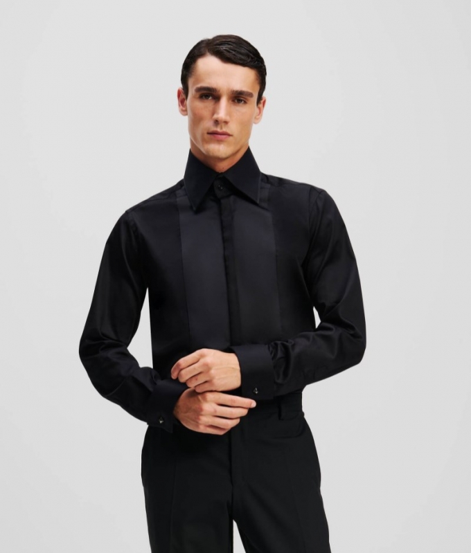 MEN'S SATIN PANELLED SHIRT - BLACK/BLACK