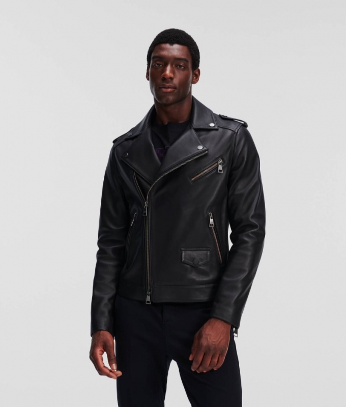 MEN'S LEATHER BIKER JACKET - Black