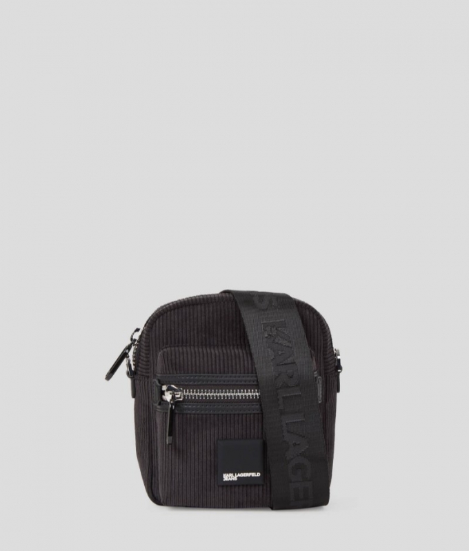 MEN'S KLJ CORDUROY BOX LOGO CROSSBODY BAG - BLACK