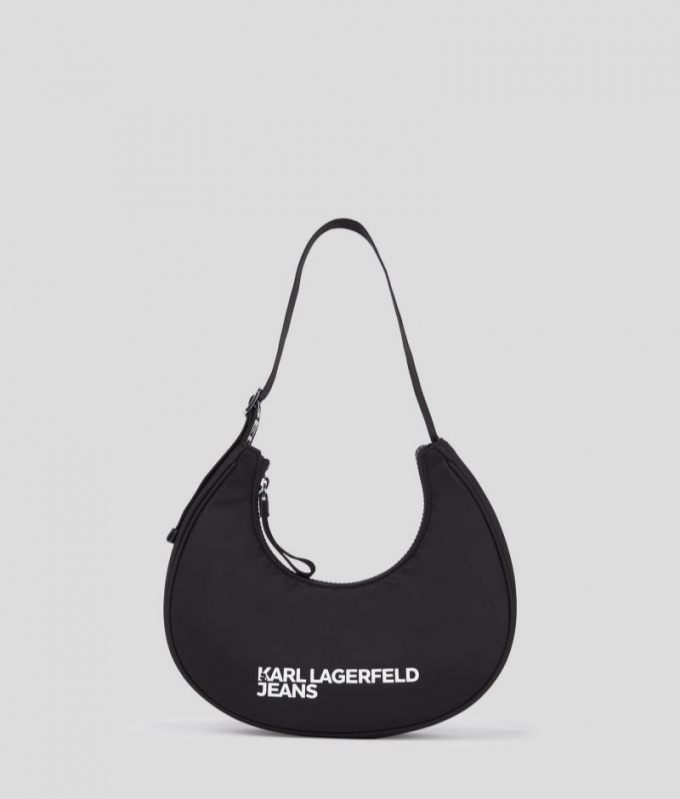 WOMEN'S NYLON HALF-MOON SHOULDER BAG - Black