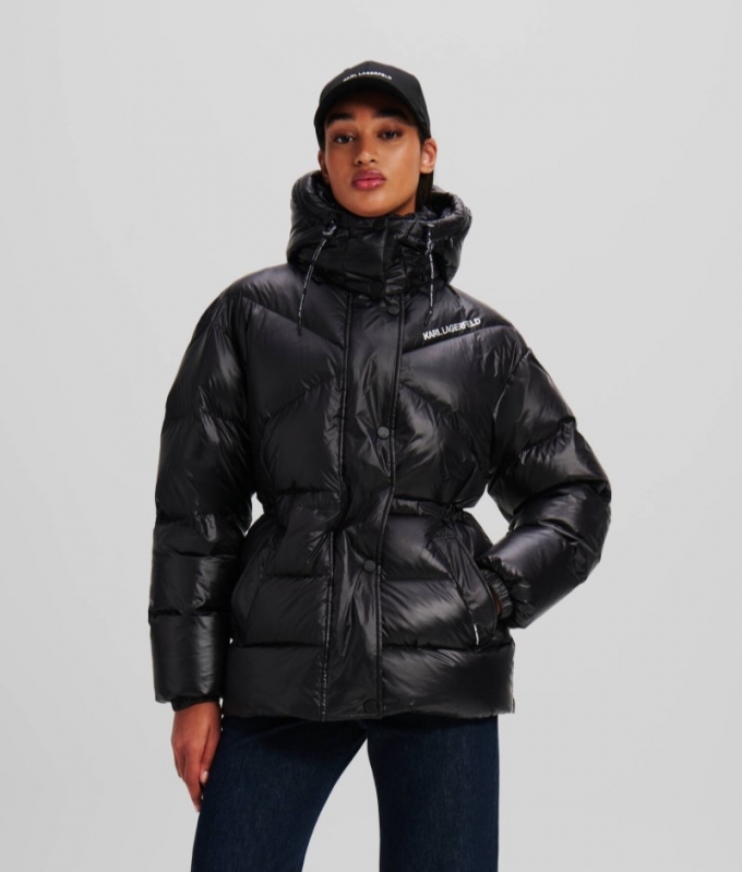 WOMEN'S HIGH-SHINE PUFFER JACKET - Black