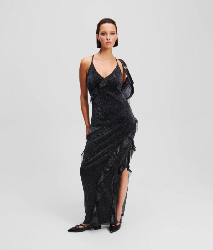 WOMEN'S LUREX RUFFLE DRESS - Gunmetal