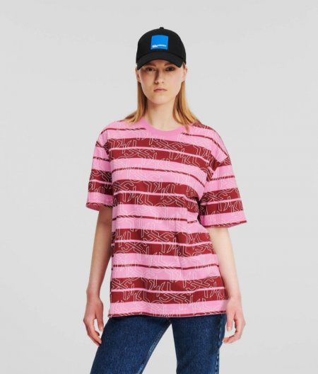 WOMEN'S KLJ MONOGRAM STRIPE T-SHIRT - Black White All Over Print