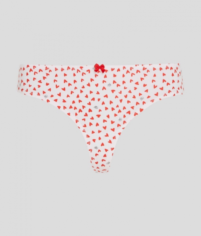 WOMEN'S K/HEART THONG - All Over Heart Pattern White-Red