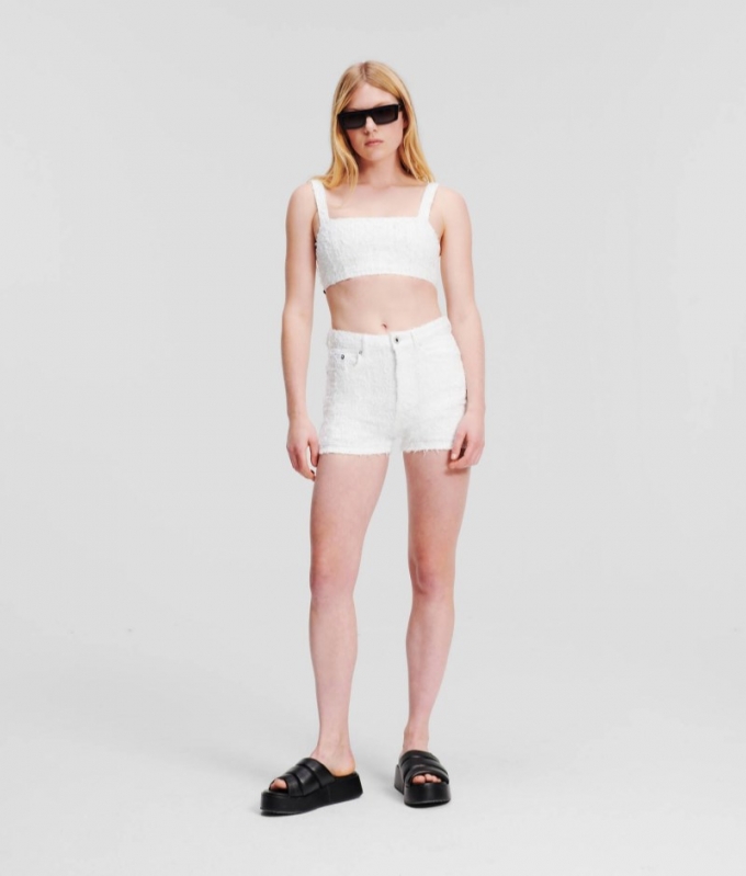 WOMEN'S KLJ HIGH-WAISTED BOUCLÉ SHORTS - WHITE BOUCLE