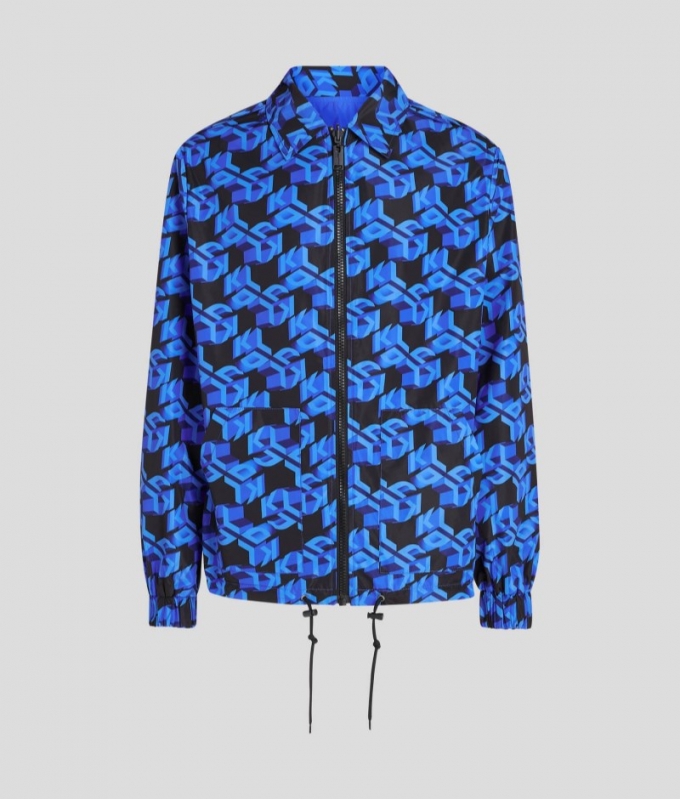 MEN'S KLJ MONOGRAM REVERSIBLE JACKET - Blue Monogram Pattern / Black