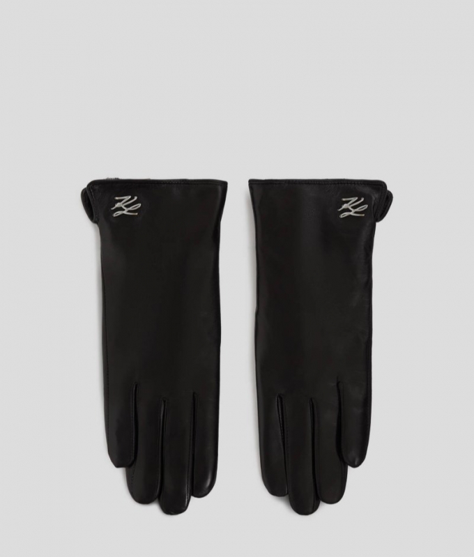 WOMEN'S K/AUTOGRAPH LEATHER GLOVES - Black