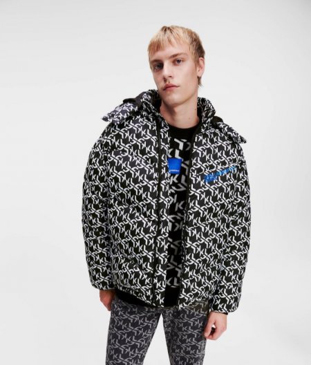 MEN'S KLJ MONOGRAM PUFFER JACKET - Black White All Over Print