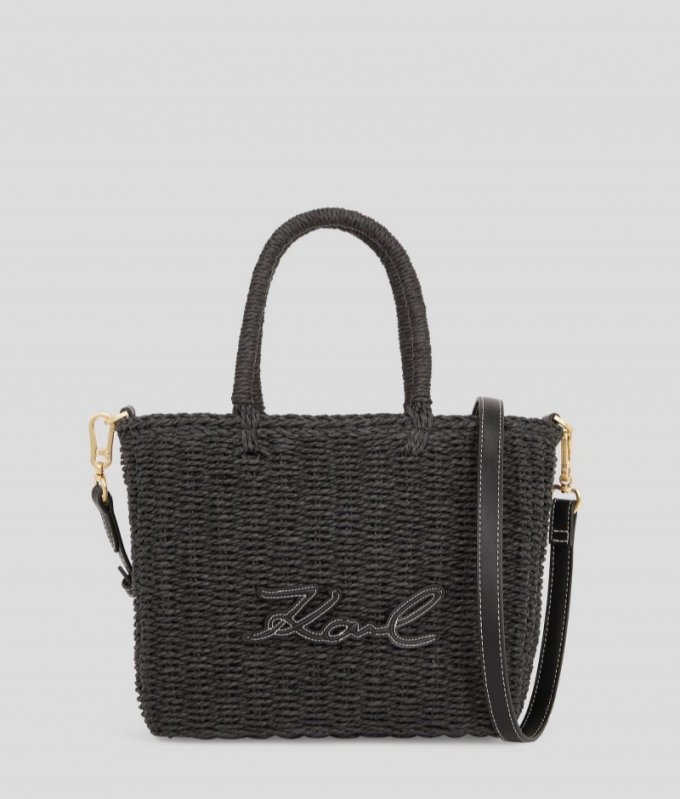 WOMEN'S K/SIGNATURE RAFFIA BEACH TOTE BAG - Black