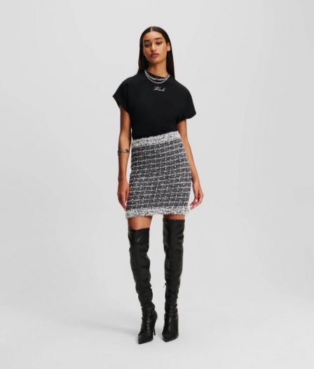 WOMEN'S BOUCLÉ PENCIL SKIRT - Black/White/Sweet Lavender