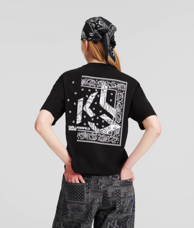 WOMEN'S KLJ BANDANA-PRINT T-SHIRT - BLACK