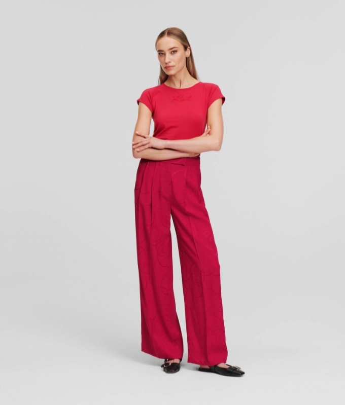 WOMEN'S WIDE-LEG SATIN PANTS - Persian Red