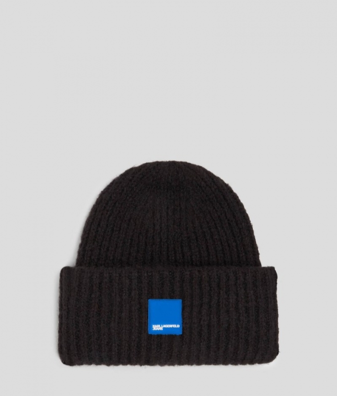 MEN'S KLJ BOX LOGO RIBBED BEANIE - BLACK