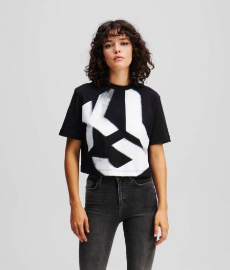 WOMEN'S KLJ MONOGRAM BLEACHED T-SHIRT - Black