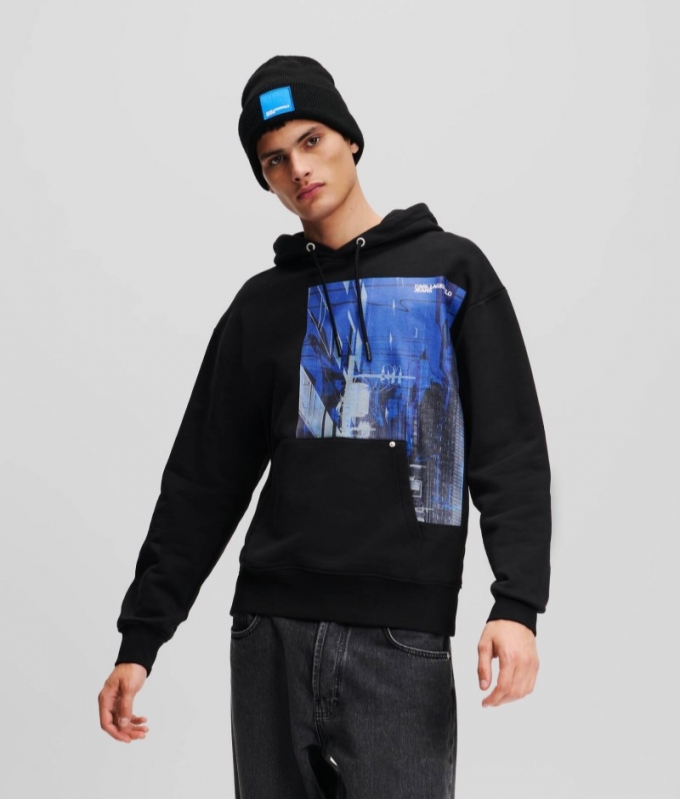 MEN'S KLJ TOKYO-PRINT HOODIE - BLACK