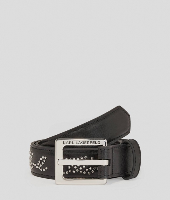 WOMEN'S K/SIGNATURE STUDDED BELT - Black