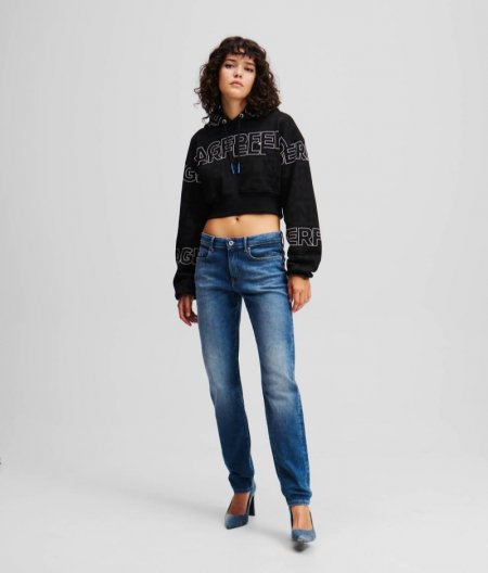 WOMEN'S MID-RISE SLIM JEANS - Washed Dark Blue