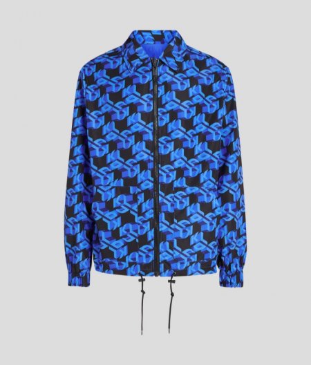 MEN'S KLJ MONOGRAM REVERSIBLE JACKET - Blue Monogram Pattern / Black