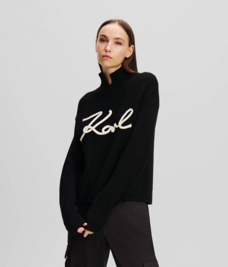 WOMEN'S KARL SIGNATURE SOUTACHE SWEATER - White/Black