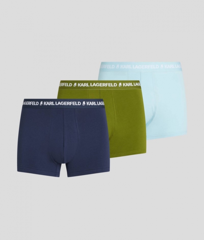 MEN'S KARL LOGO TRUNKS – 3-PACK - Pesto-Cool Blue-Mood Indigo