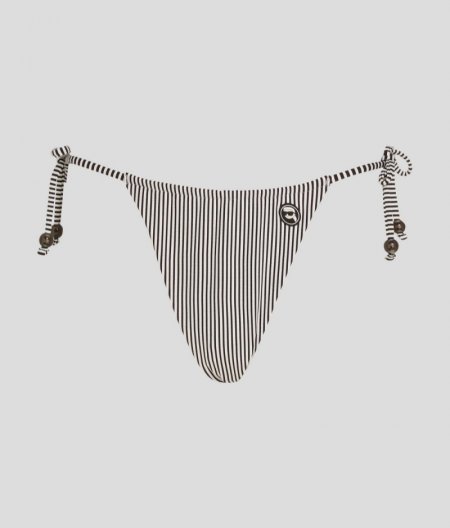 WOMEN'S IKON STRIPED STRING BIKINI BOTTOMS - White-Black Stripe