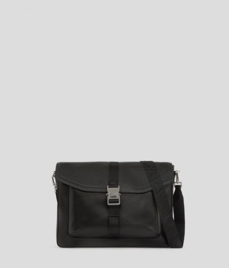 MEN'S PEBBLED LEATHER LAPTOP BAG - Black