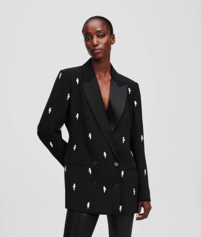 WOMEN'S EMBELLISHED TAILORED BLAZER - Black