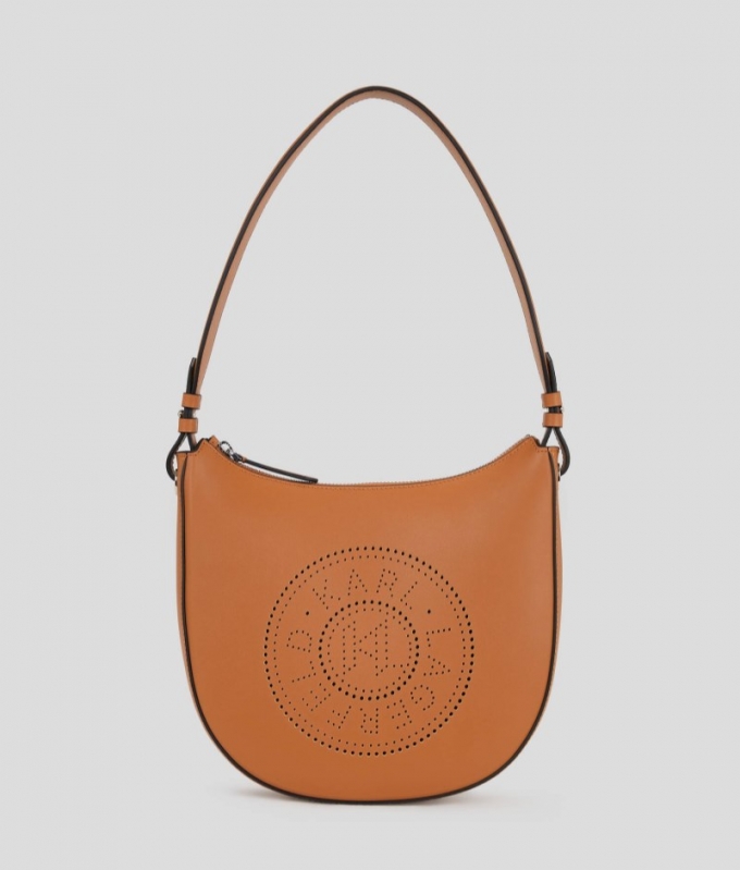 WOMEN'S K/CIRCLE PERFORATED MOON SHOULDER BAG - Dark Chocolate