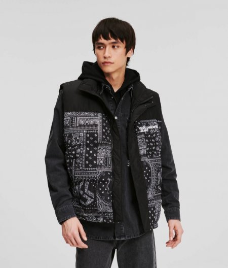 MEN'S KLJ COLOR BLOCK PUFFER GILET - AOP BANDANA BLACK