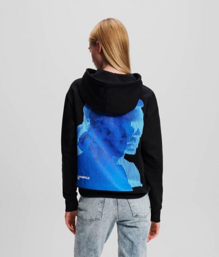 WOMEN'S KLJ KARL PRINT HOODIE - BLACK