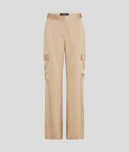 WOMEN'S SATIN CARGO PANTS - Light Beige