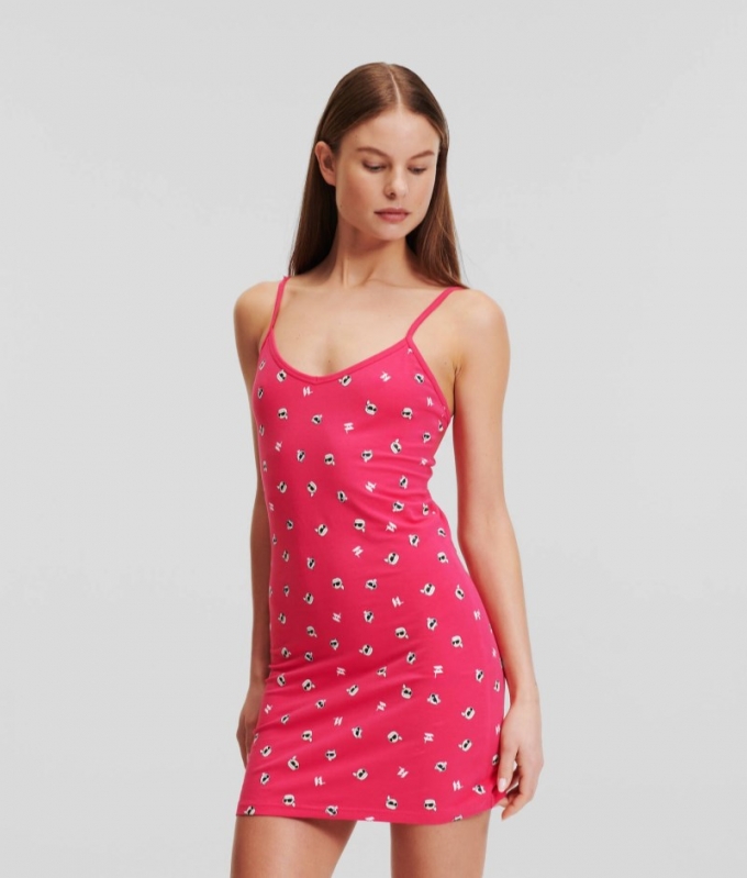 WOMEN'S KARL IKON SLIP DRESS - All Over Print Raspberry