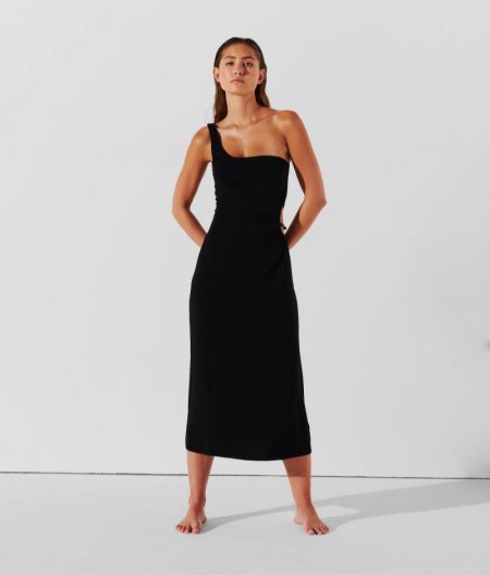 WOMEN'S KARL SIGNATURE ONE-SHOULDER BEACH DRESS - Black