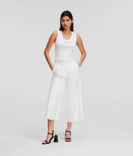 WOMEN'S BRODERIE ANGLAISE PANTS - White