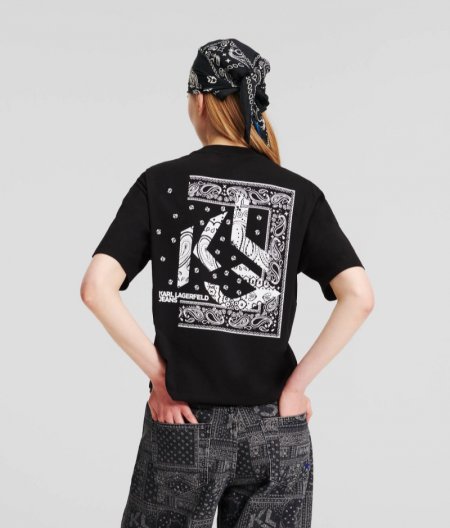 WOMEN'S KLJ BANDANA-PRINT T-SHIRT - BLACK