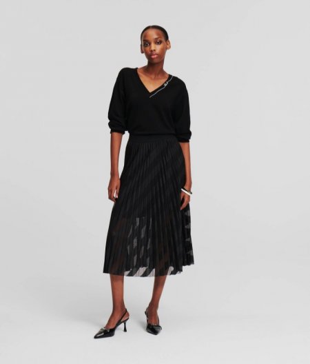 WOMEN'S MESH PLEATED SKIRT - Black