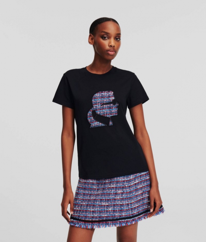 WOMEN'S KARL KAMEO BOUCLÉ T-SHIRT - Black