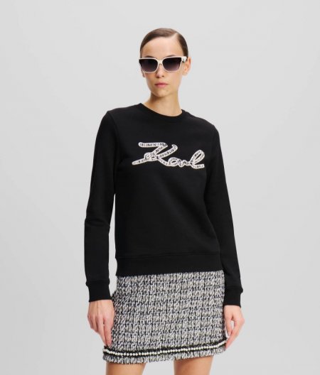 WOMEN'S BOUCLÉ KARL SIGNATURE SWEATSHIRT - Black