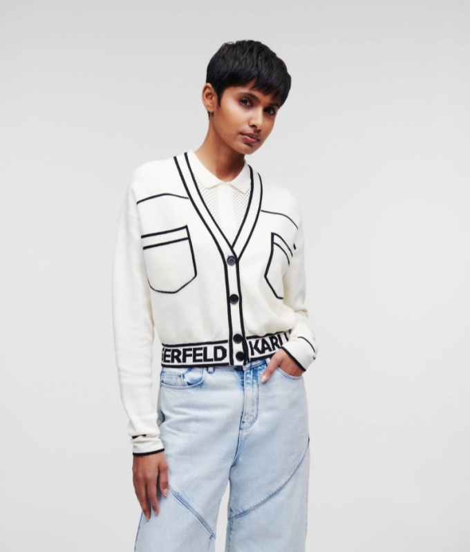 WOMEN'S CROPPED KARL LOGO CARDIGAN - White