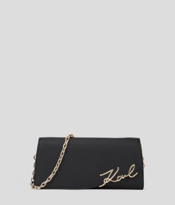 WOMEN'S K/SIGNATURE CROSSBODY WALLET - Black/Gold