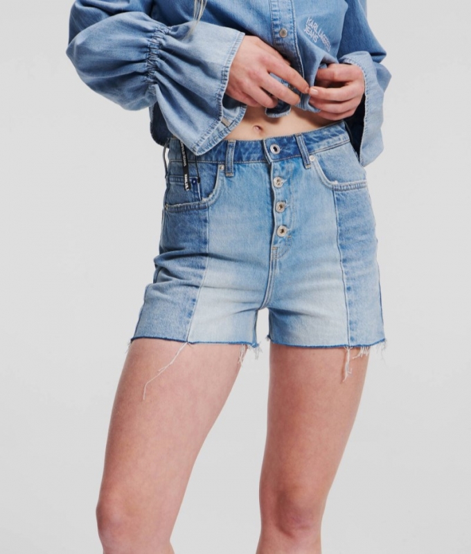 WOMEN'S KLJ HIGH-WAISTED BLOCK DENIM SHORTS - Blocked Summer Blue