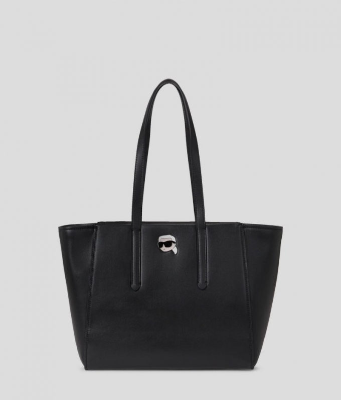 WOMEN'S IKON PIN LEATHER TOTE BAG - Black