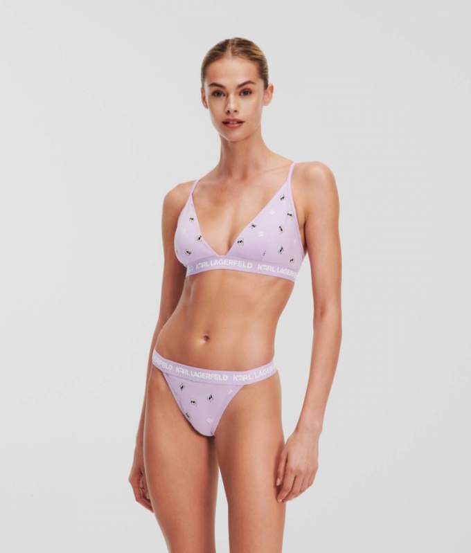 WOMEN'S KARL IKON TRIANGLE PADDED BRA - All Over Print Raspberry