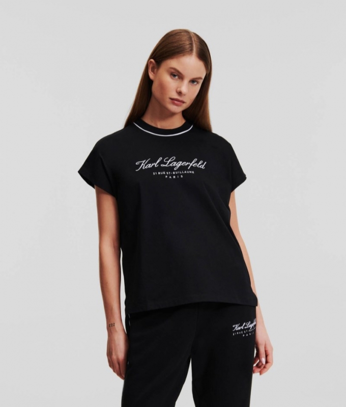 WOMEN'S HOTEL KARL CAP SLEEVE LOUNGEWEAR T-SHIRT - Black